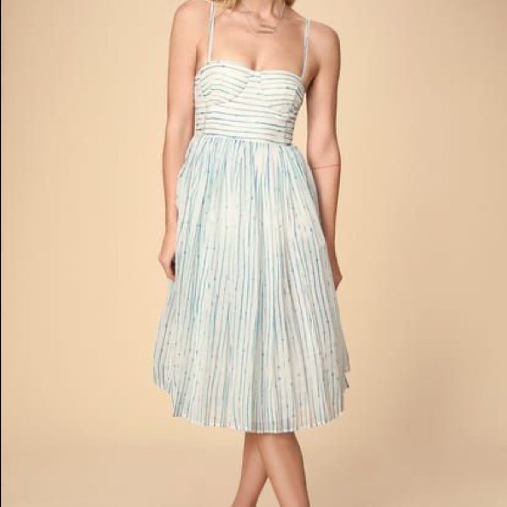 White and blue striped midi dress